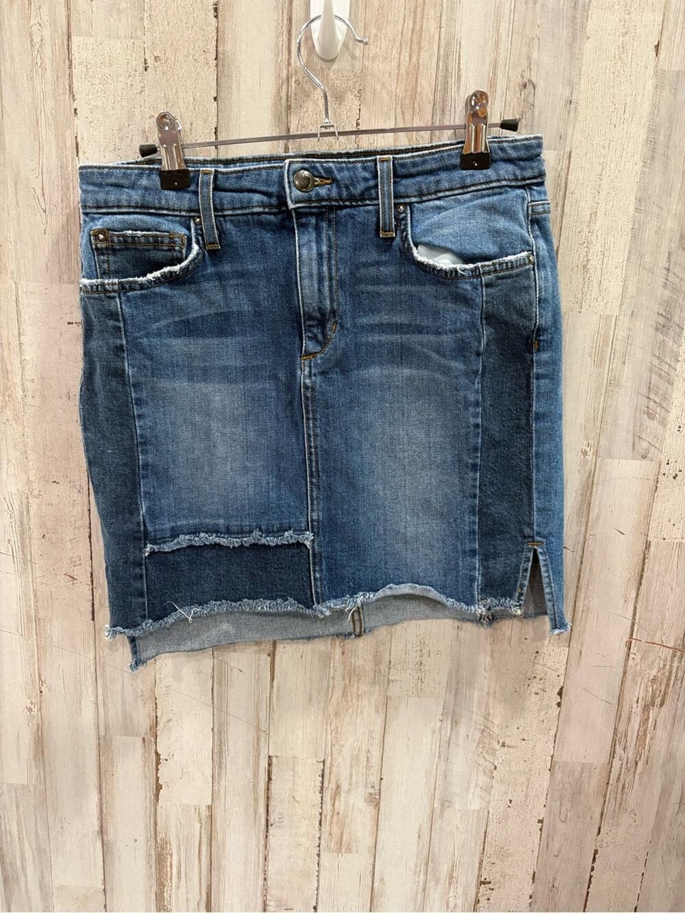 Joe’s Jeans Kyree Denim Mini Skirt 4/27 Blue Patchwork Raw Hem Stretch Y2K